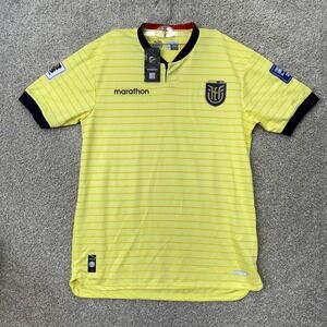 Marathon Ecuador Soccer Jersey Mens XL Yellow 2022 World Cup Striped Henley
